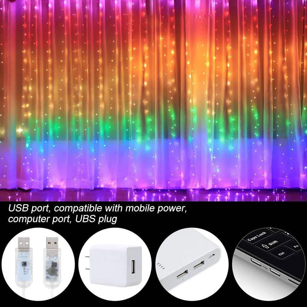 Rainbow LED Curtain String Lights