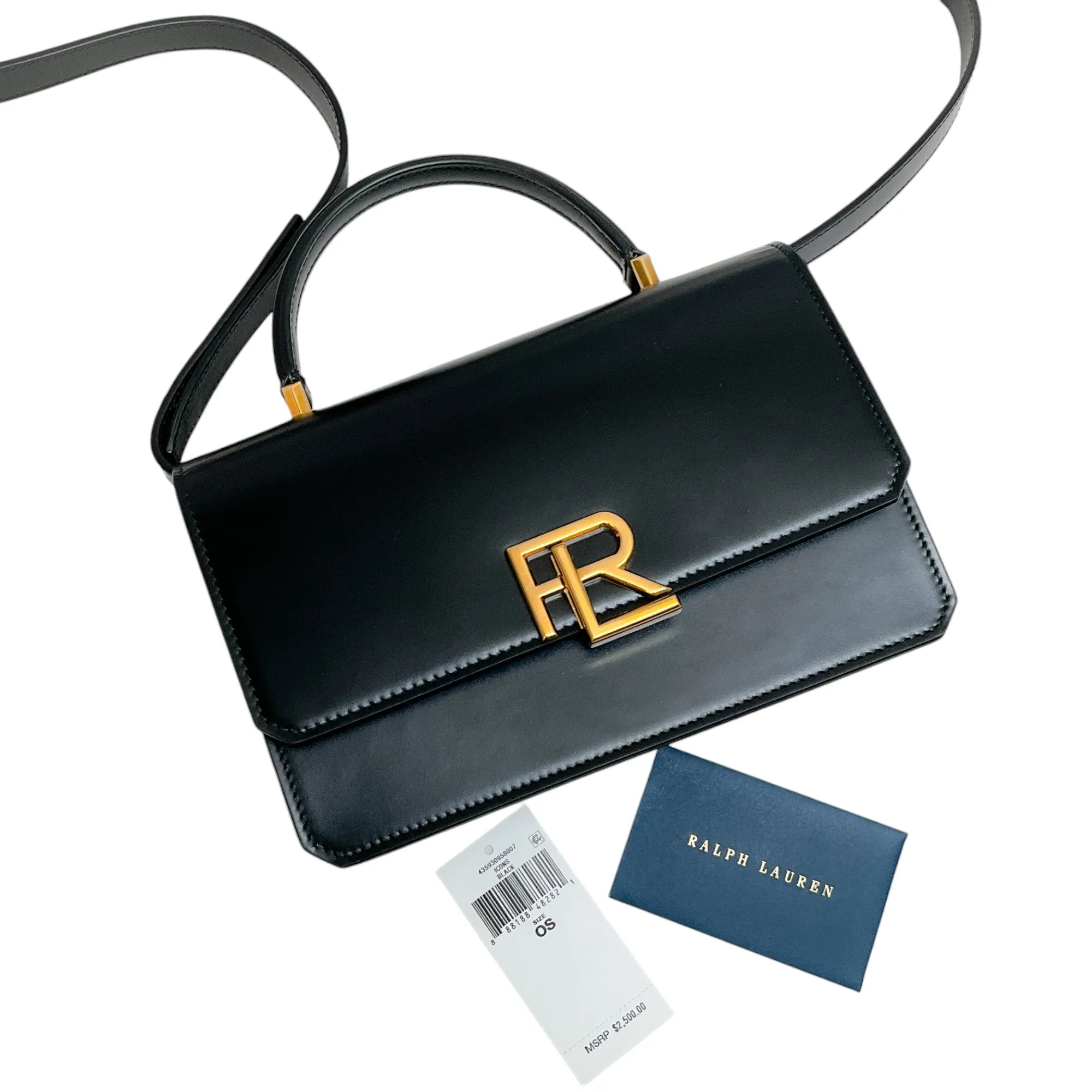 Ralph Lauren Black RL 888 Box Calfskin Top Handle Bag