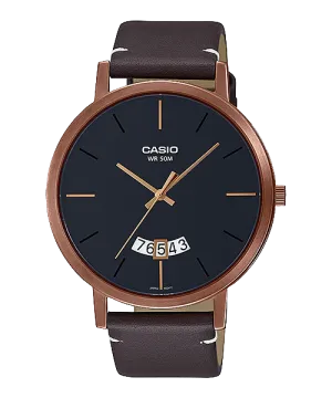Reloj casual correa de cuero MTP-B100RL-1EV