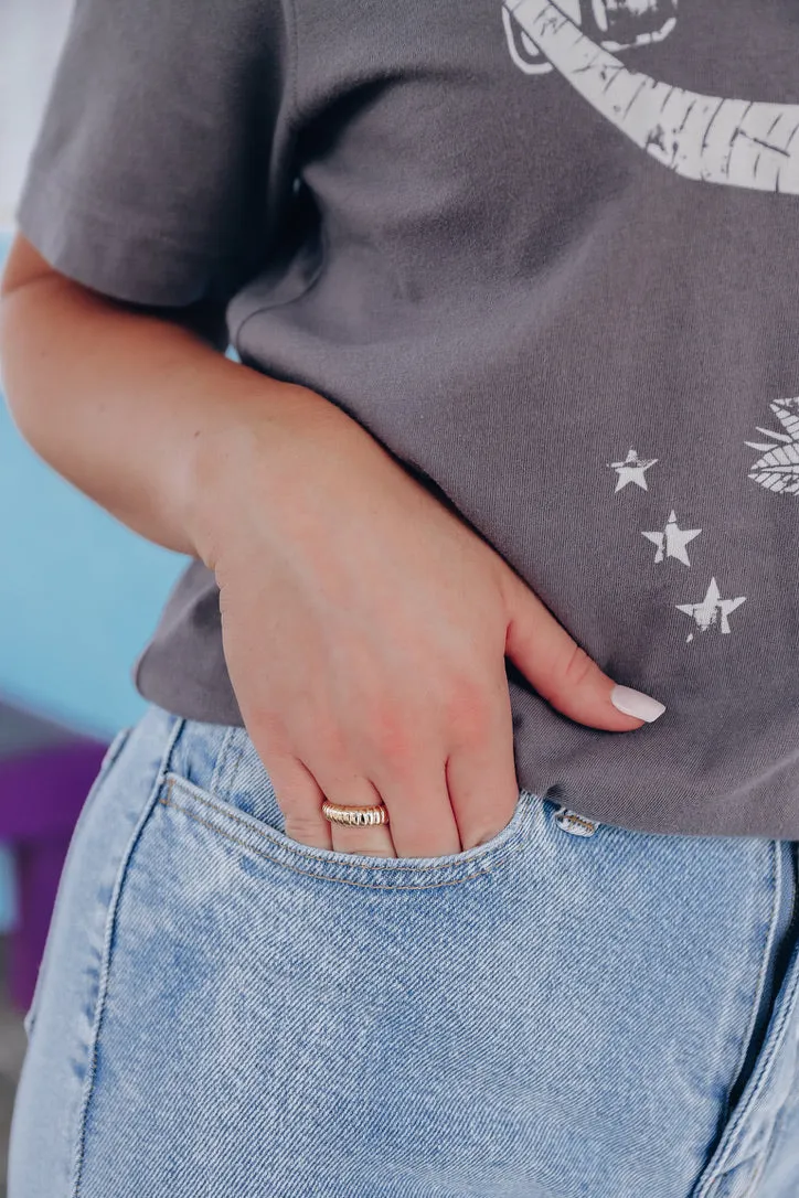 Ribbed Statement Ring - Gold Plated