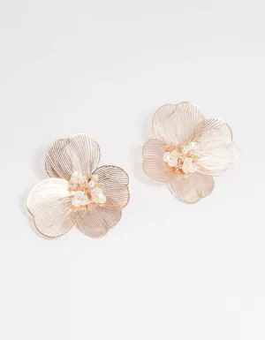 Rose Gold Statement Flower Stud Earrings