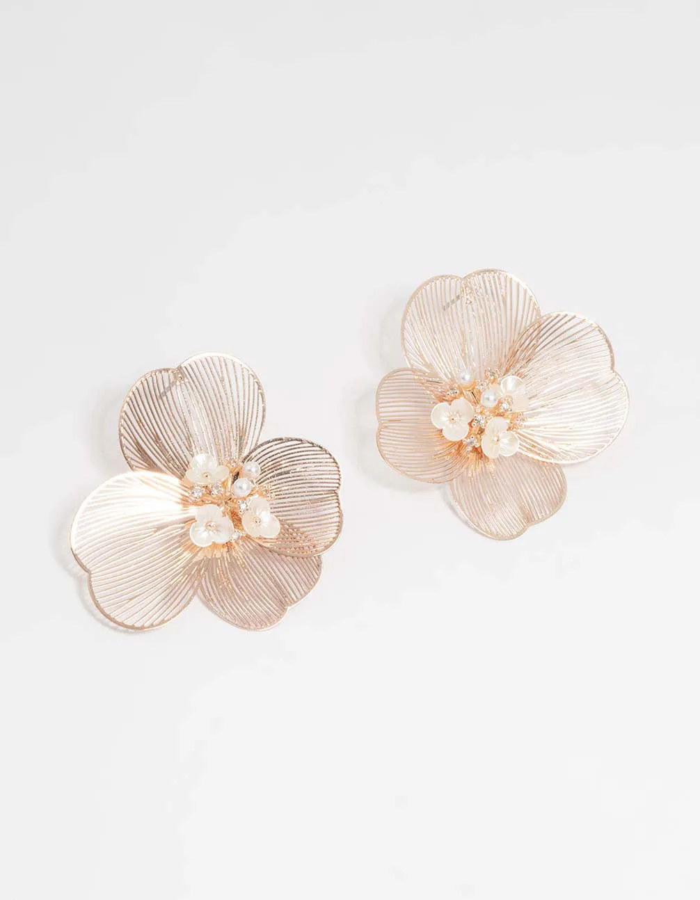 Rose Gold Statement Flower Stud Earrings