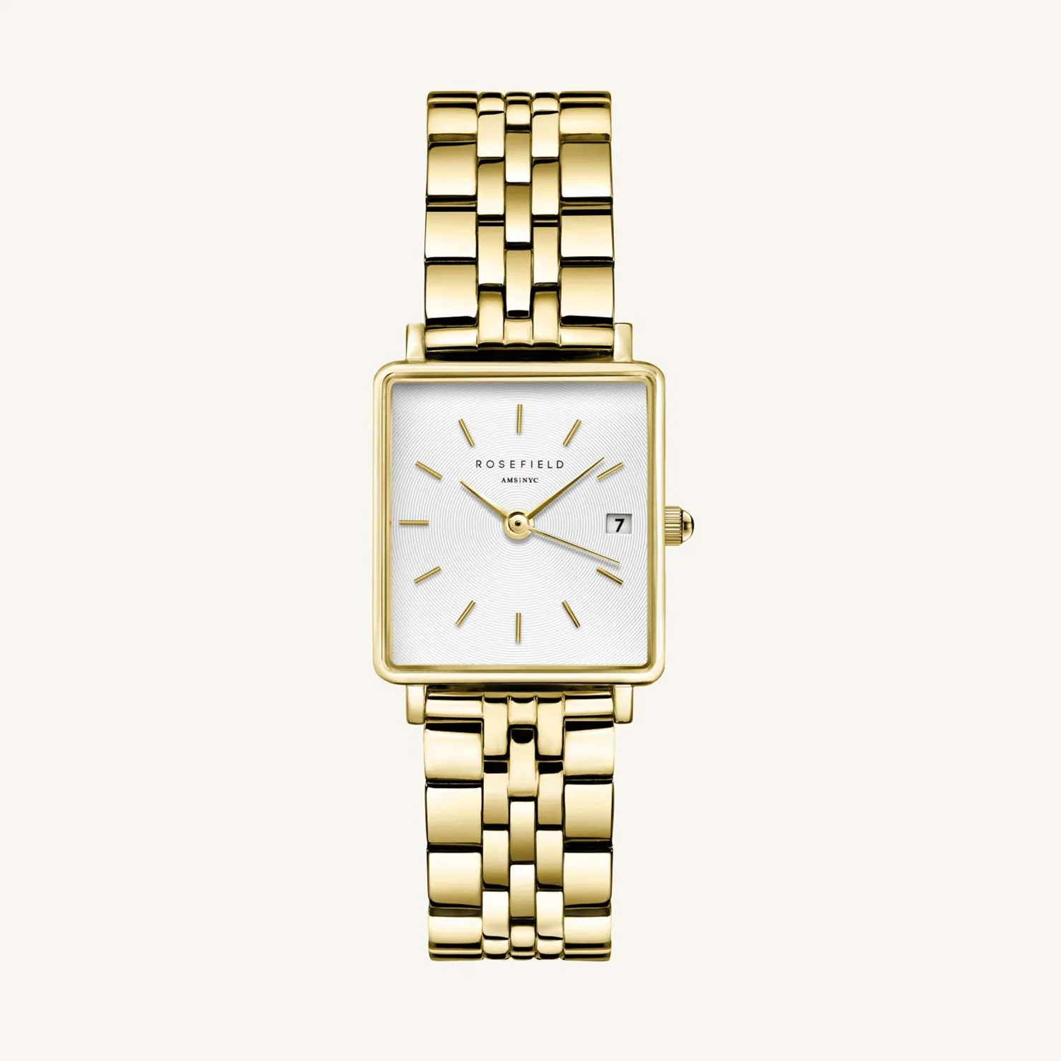 Rosefield The Boxy XS White Sunray Steel Gold Ladies Watch
