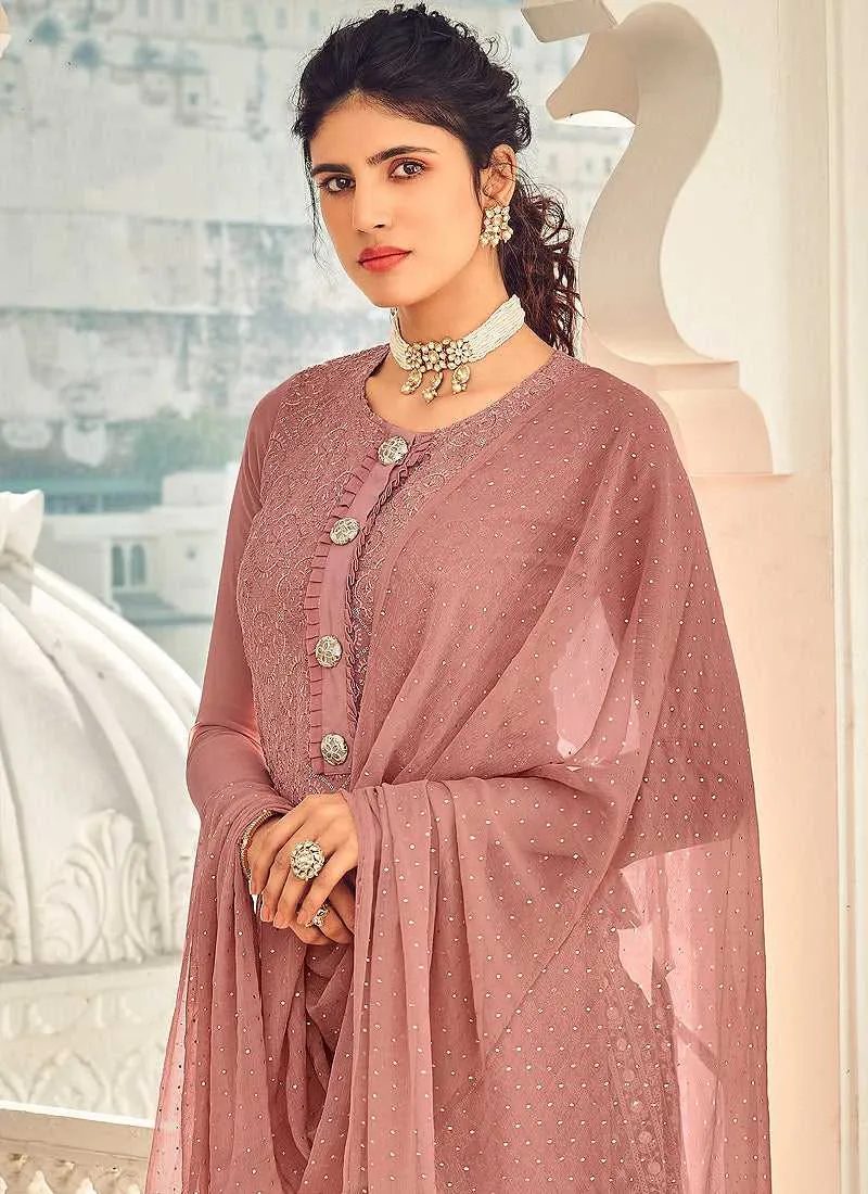 Rouge Pink and Grey Embroidered Sharara Style Suit
