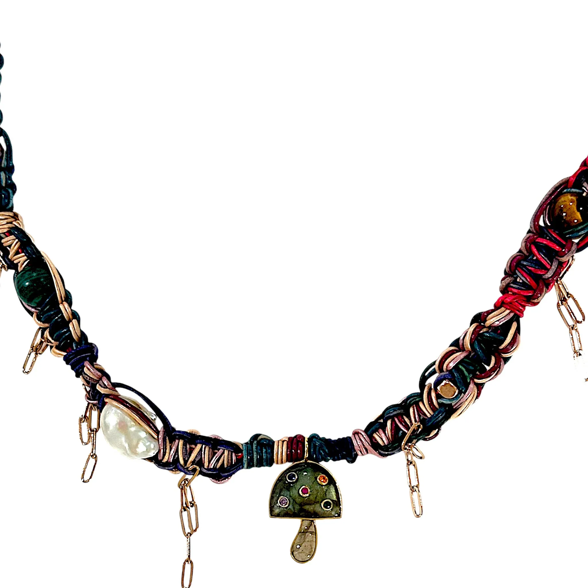 ROYAL RAINBOW PSYCHEDELIC DREAM WORLD LEATHER ROCKSTAR NECKLACE