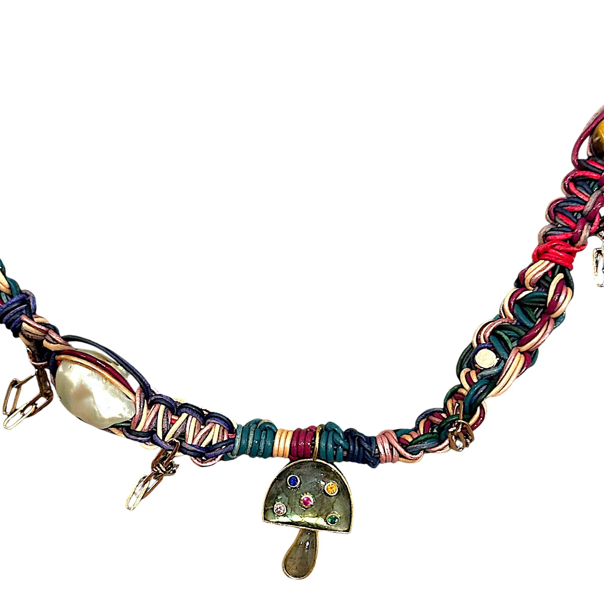ROYAL RAINBOW PSYCHEDELIC DREAM WORLD LEATHER ROCKSTAR NECKLACE
