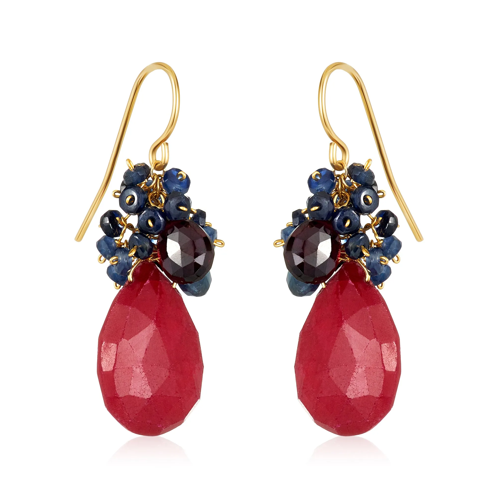 Ruby or Garnet Sapphire Cluster Earrings