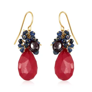 Ruby or Garnet Sapphire Cluster Earrings