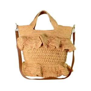 Ruffle Tall Bag With Leather Strap