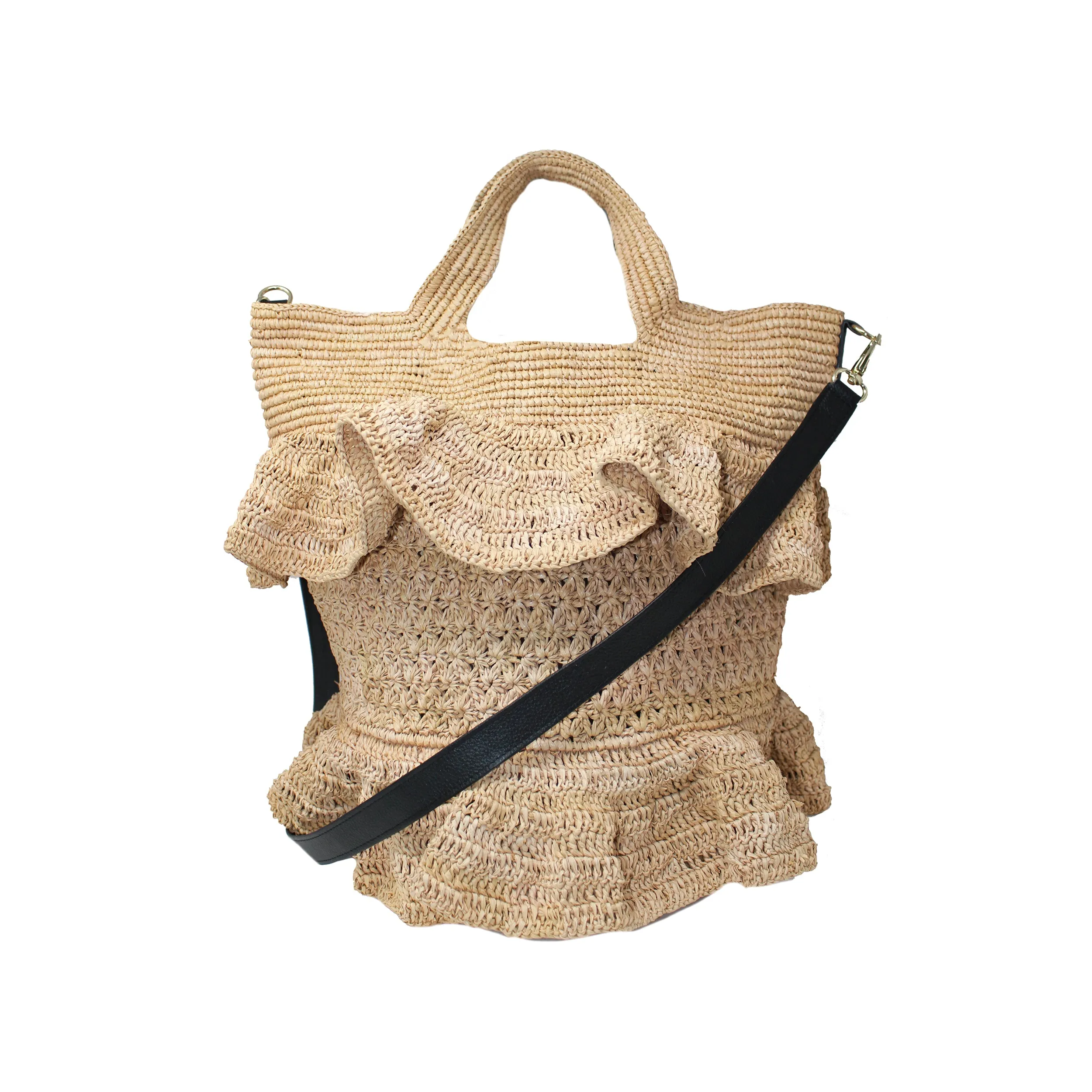 Ruffle Tall Bag With Leather Strap