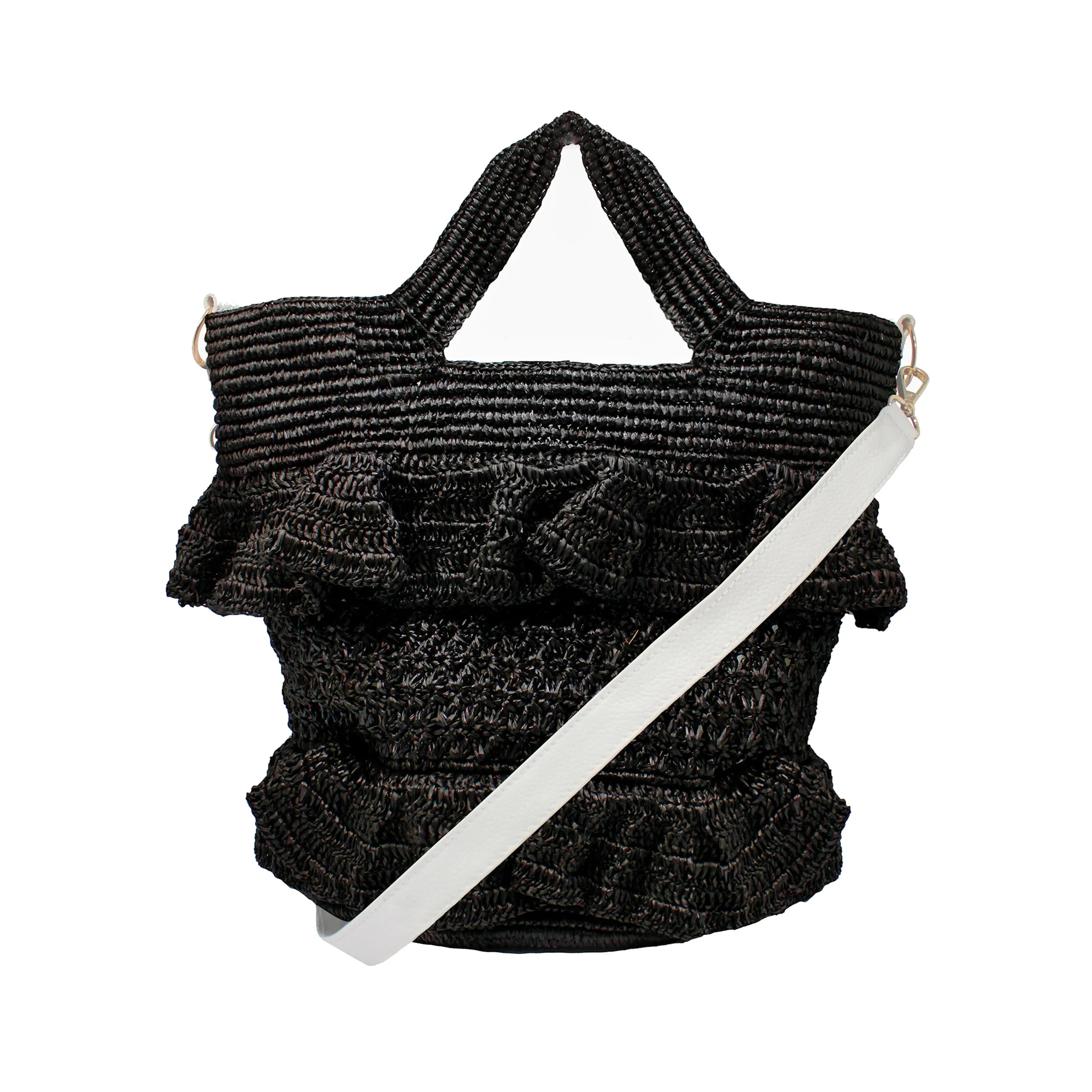 Ruffle Tall Bag With Leather Strap