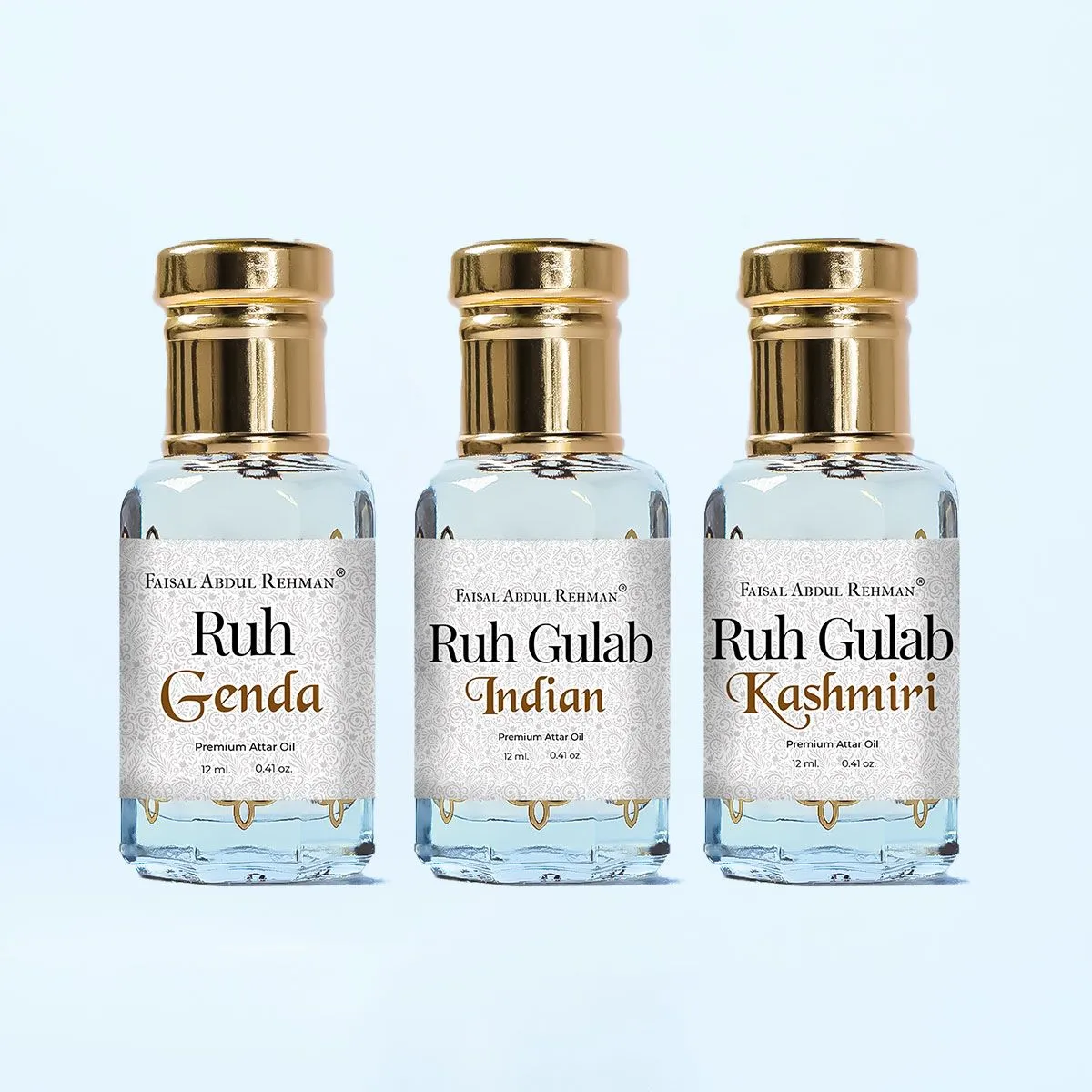 Ruh Genda, Ruh Gulab Indian, Ruh Gulab Kashmiri 12ml Each, Pack Of 3-Faisal Abdul Rehman Attar