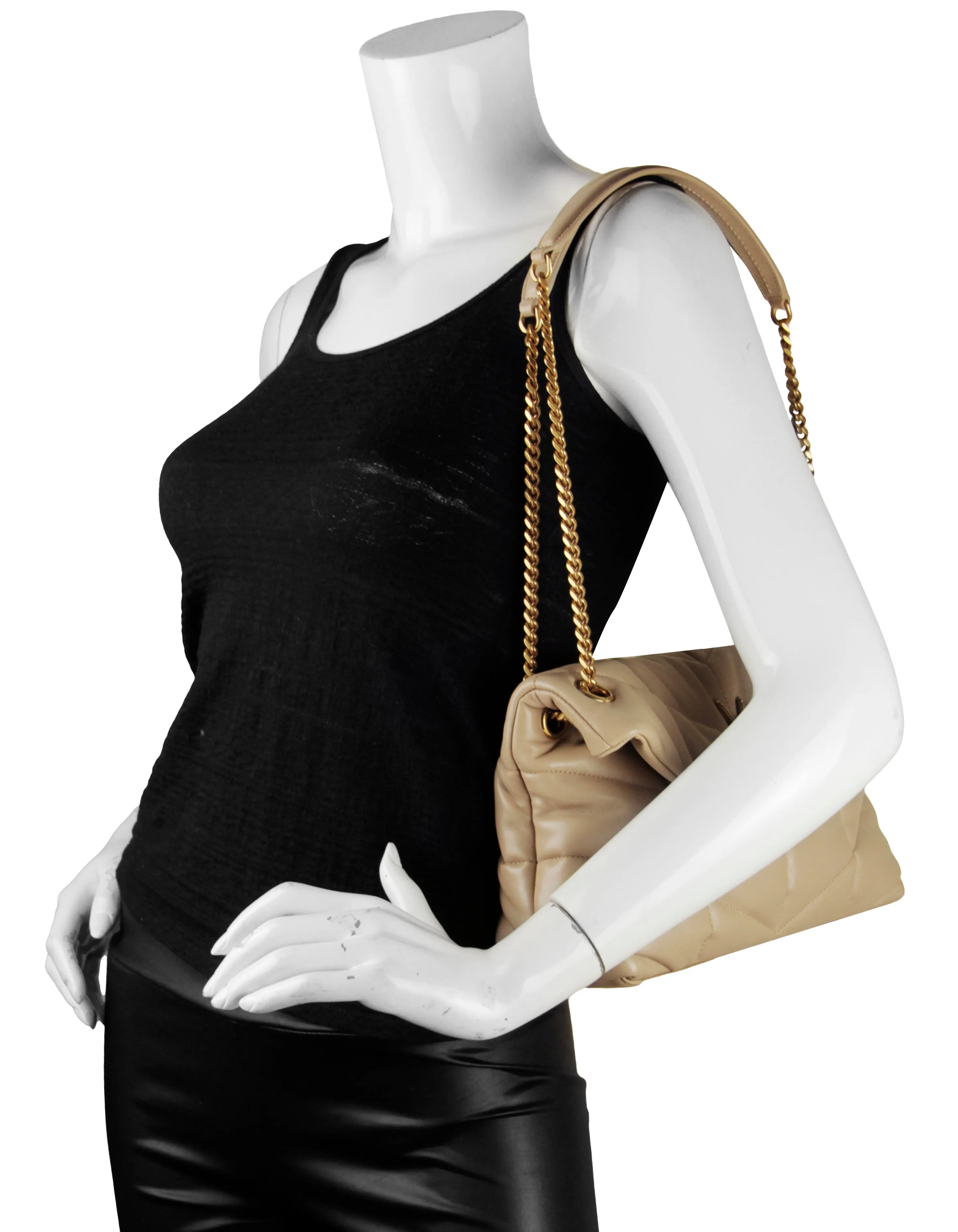 Saint Laurent Beige Leather Small Loulou Puffer Bag