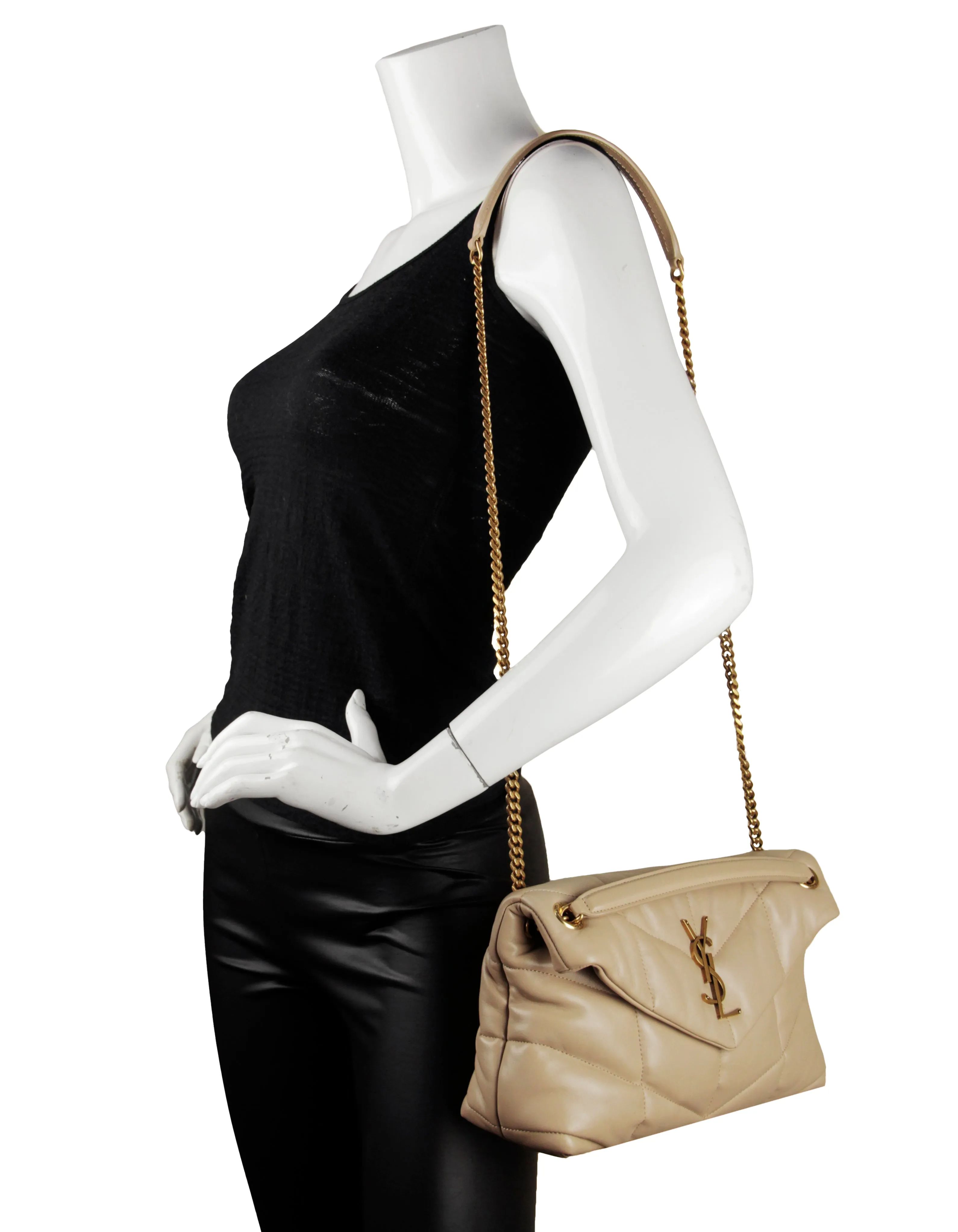 Saint Laurent Beige Leather Small Loulou Puffer Bag