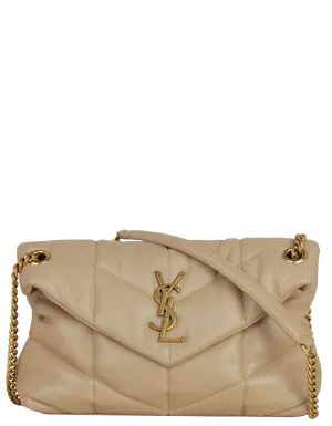 Saint Laurent Beige Leather Small Loulou Puffer Bag