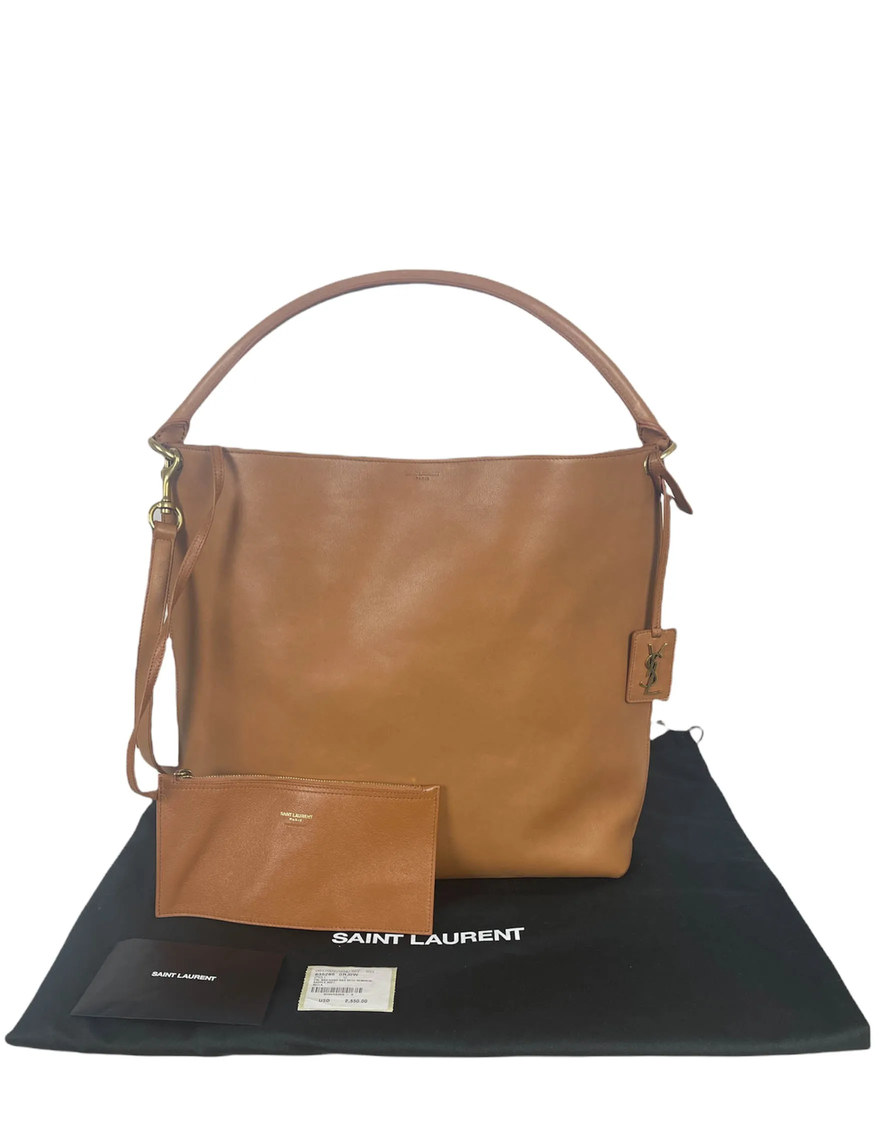 Saint Laurent Tan Leather Tag Hobo w/ Crossbody Strap