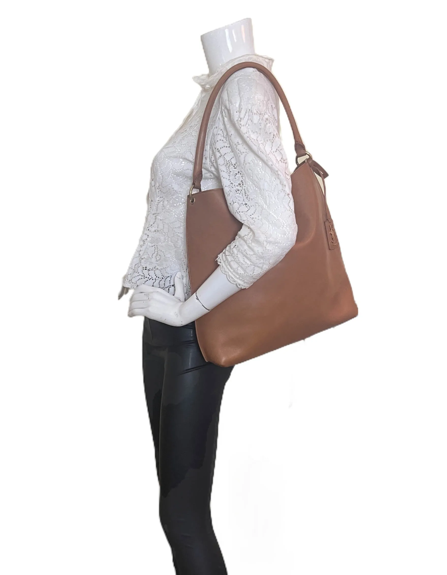 Saint Laurent Tan Leather Tag Hobo w/ Crossbody Strap