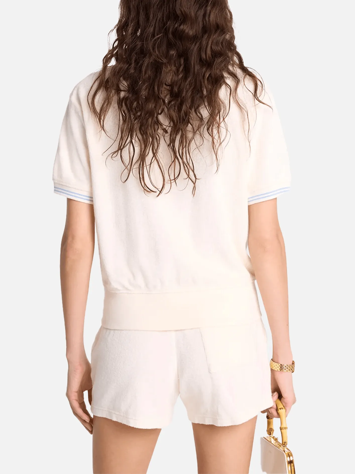 Serif Logo Terry Polo - Coconut/Sky Blue
