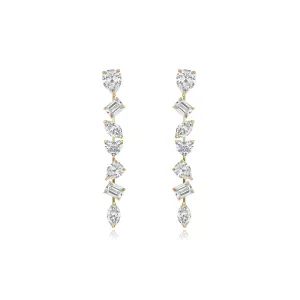 Seven Multi Shape Diamonds Drop Earrings
