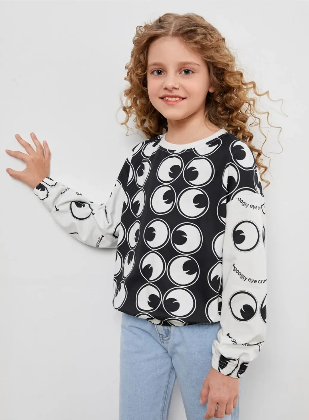 SHEIN X googly eye cry girls allover eyes pullover