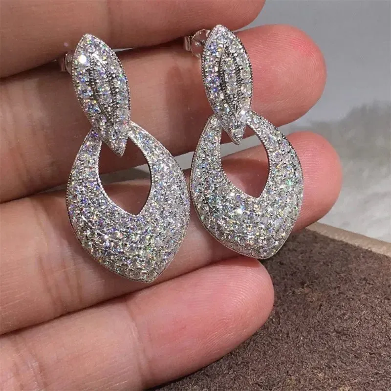 Short Drop Earrings with Flower Topaz Diamond for Women Eye Catching Party Wedding Jewelry
