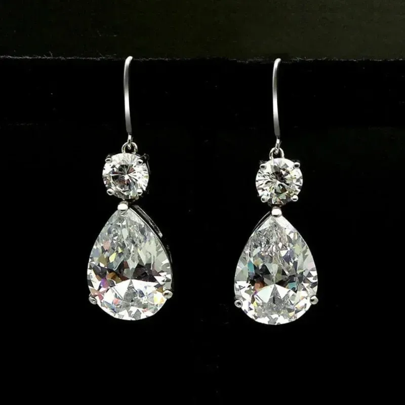 Short Drop Earrings with Flower Topaz Diamond for Women Eye Catching Party Wedding Jewelry