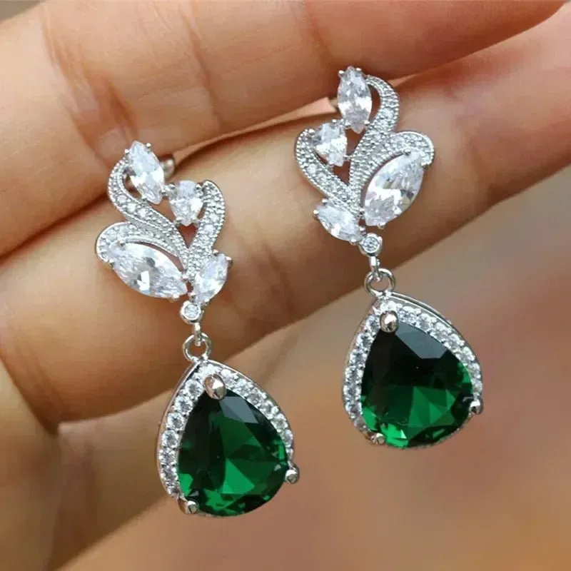 Short Drop Earrings with Flower Topaz Diamond for Women Eye Catching Party Wedding Jewelry