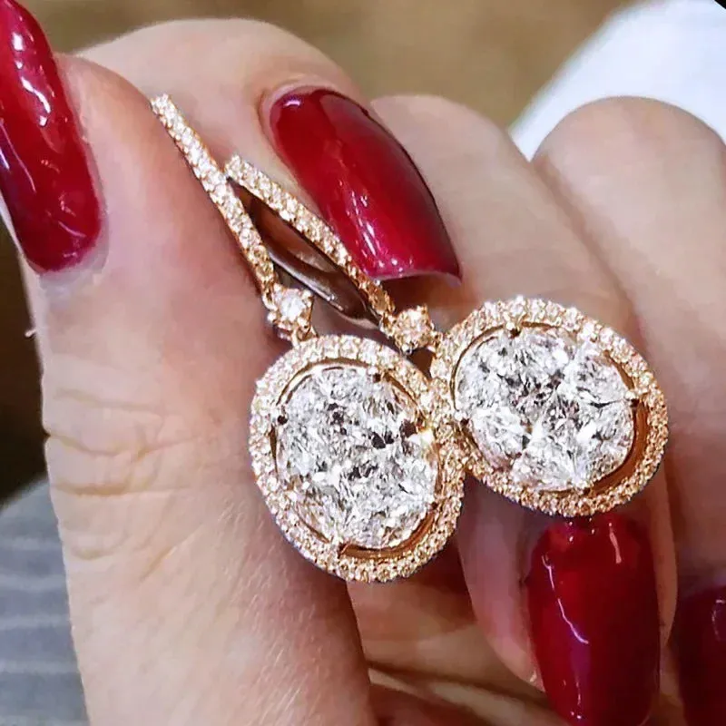Short Drop Earrings with Flower Topaz Diamond for Women Eye Catching Party Wedding Jewelry