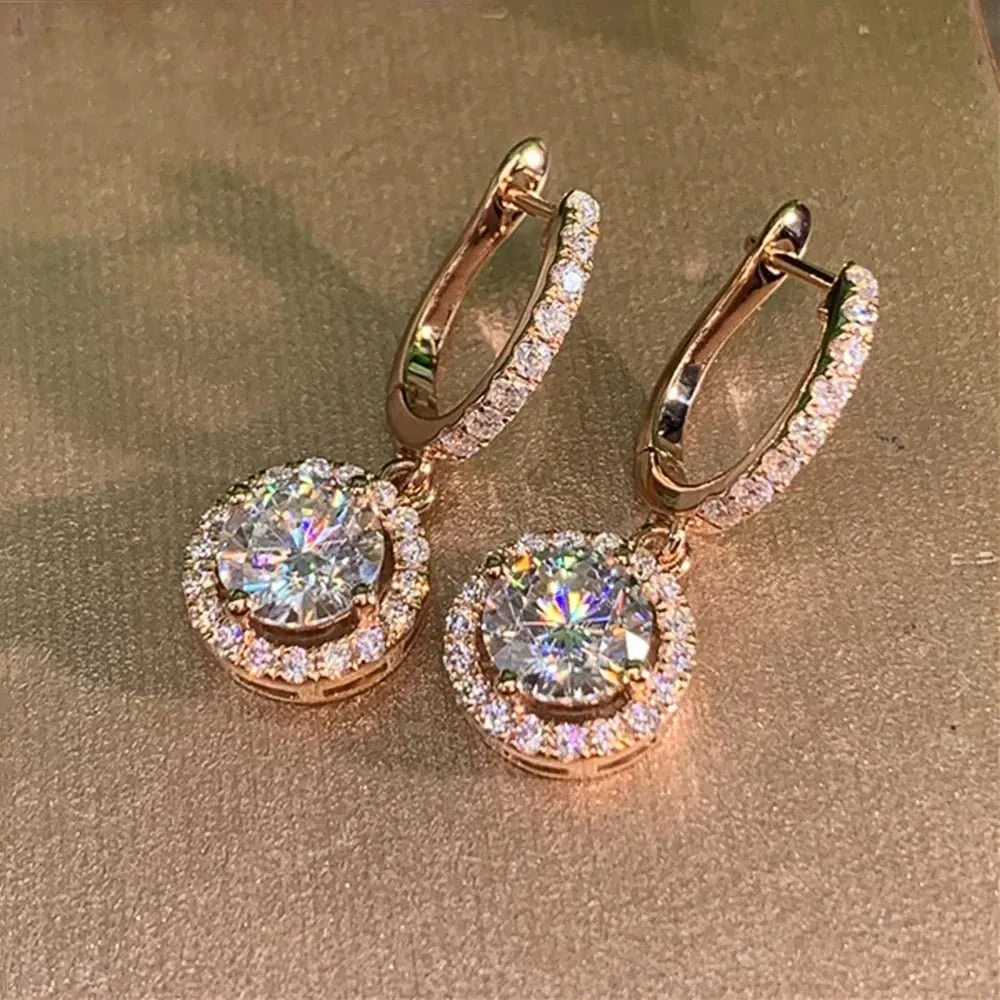 Short Drop Earrings with Flower Topaz Diamond for Women Eye Catching Party Wedding Jewelry