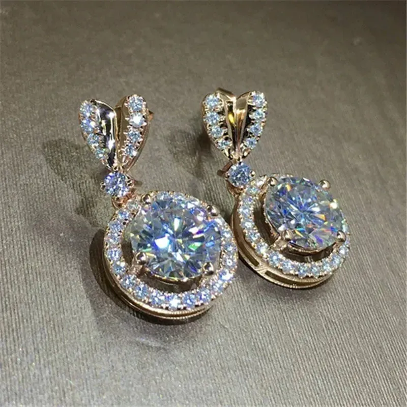 Short Drop Earrings with Flower Topaz Diamond for Women Eye Catching Party Wedding Jewelry