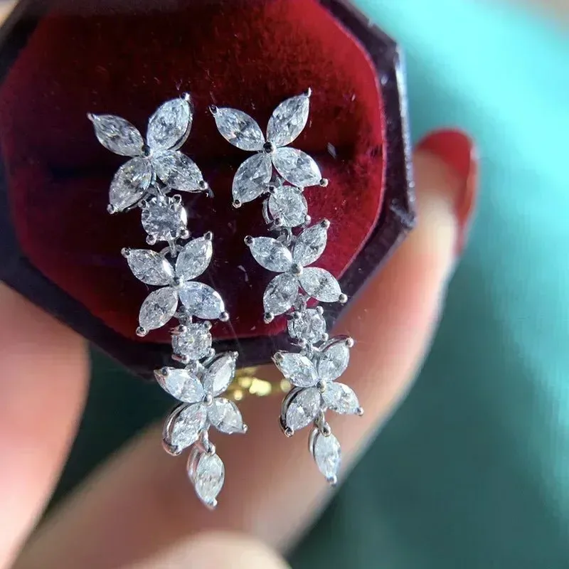 Short Drop Earrings with Flower Topaz Diamond for Women Eye Catching Party Wedding Jewelry