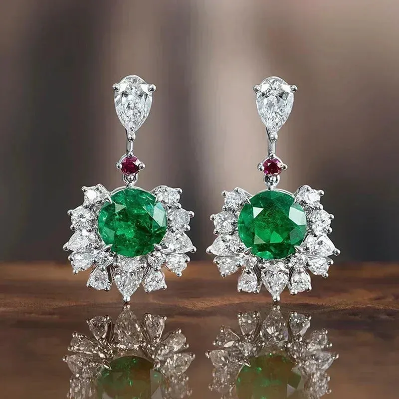 Short Drop Earrings with Flower Topaz Diamond for Women Eye Catching Party Wedding Jewelry