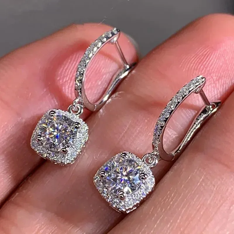 Short Drop Earrings with Flower Topaz Diamond for Women Eye Catching Party Wedding Jewelry