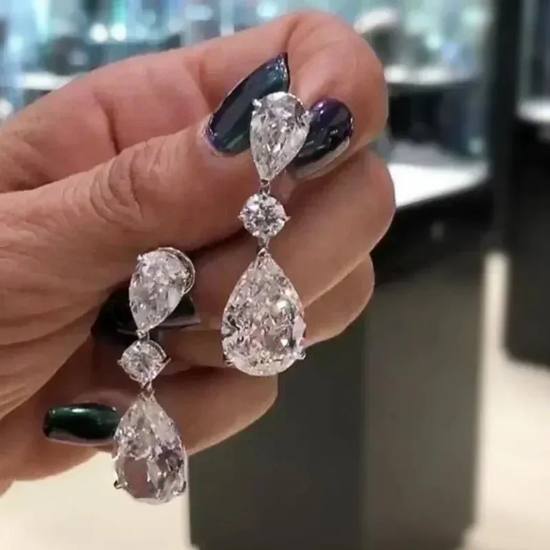 Short Drop Earrings with Flower Topaz Diamond for Women Eye Catching Party Wedding Jewelry