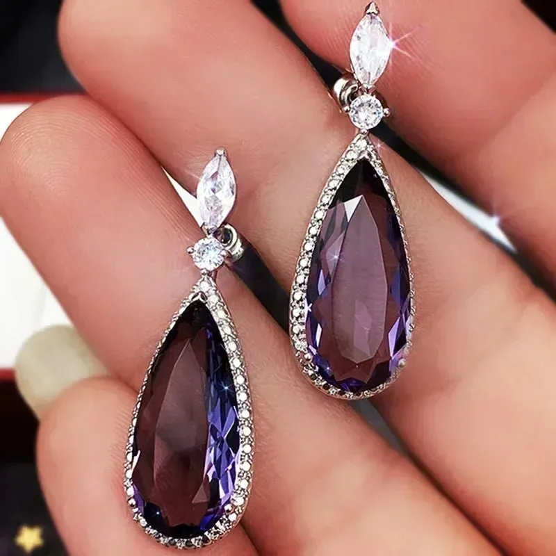 Short Drop Earrings with Flower Topaz Diamond for Women Eye Catching Party Wedding Jewelry