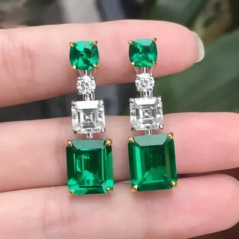 Short Drop Earrings with Flower Topaz Diamond for Women Eye Catching Party Wedding Jewelry