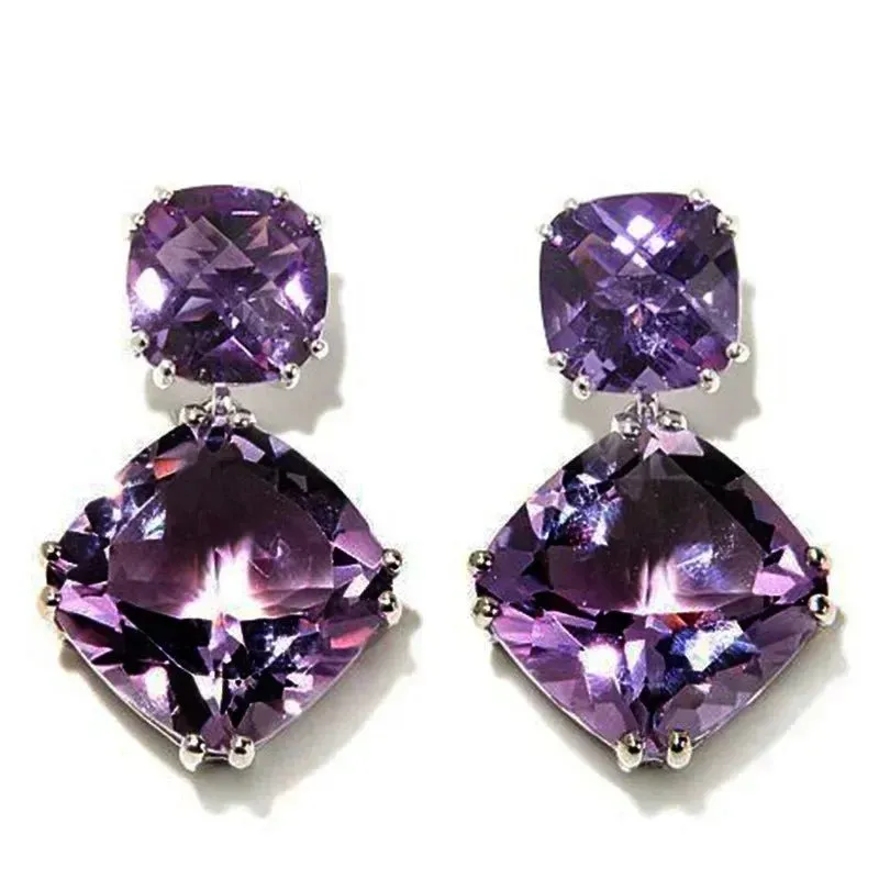 Short Drop Earrings with Flower Topaz Diamond for Women Eye Catching Party Wedding Jewelry