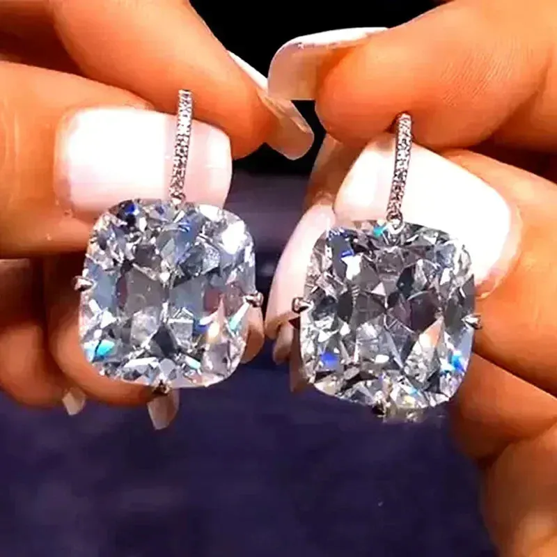 Short Drop Earrings with Flower Topaz Diamond for Women Eye Catching Party Wedding Jewelry