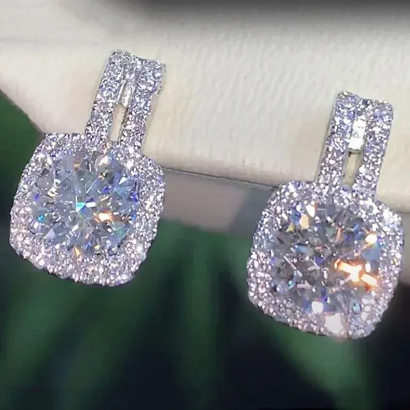 Short Drop Earrings with Flower Topaz Diamond for Women Eye Catching Party Wedding Jewelry