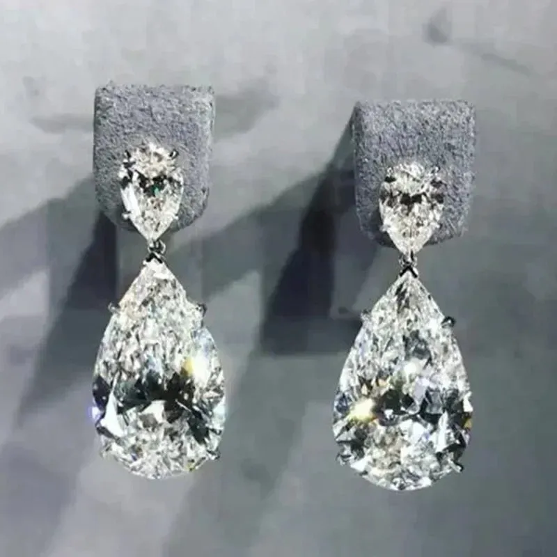 Short Drop Earrings with Flower Topaz Diamond for Women Eye Catching Party Wedding Jewelry