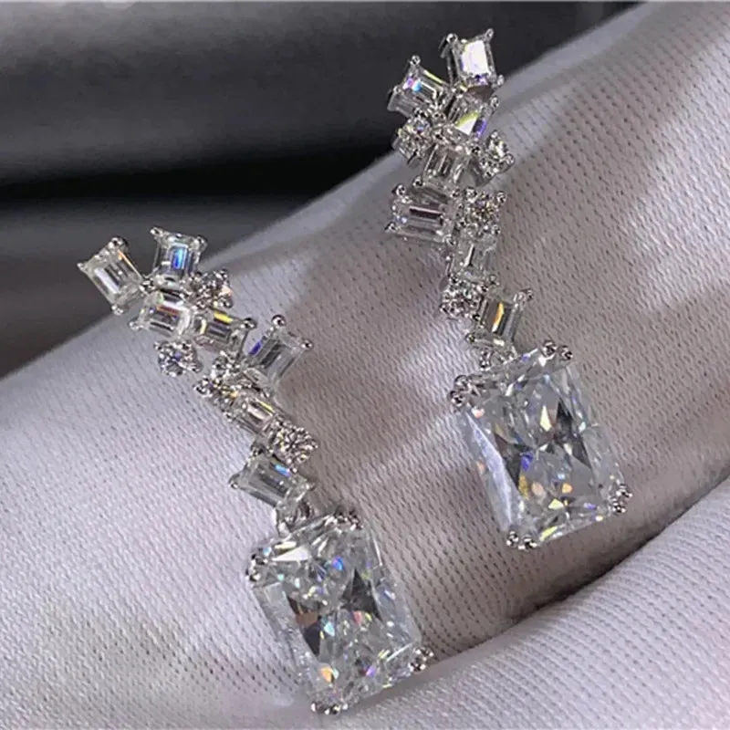 Short Drop Earrings with Flower Topaz Diamond for Women Eye Catching Party Wedding Jewelry