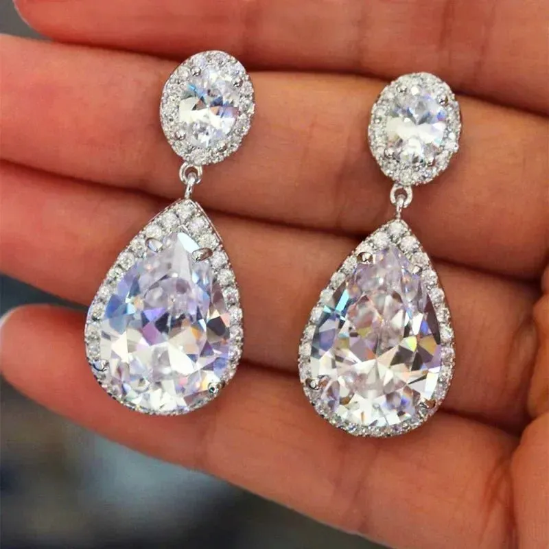 Short Drop Earrings with Flower Topaz Diamond for Women Eye Catching Party Wedding Jewelry