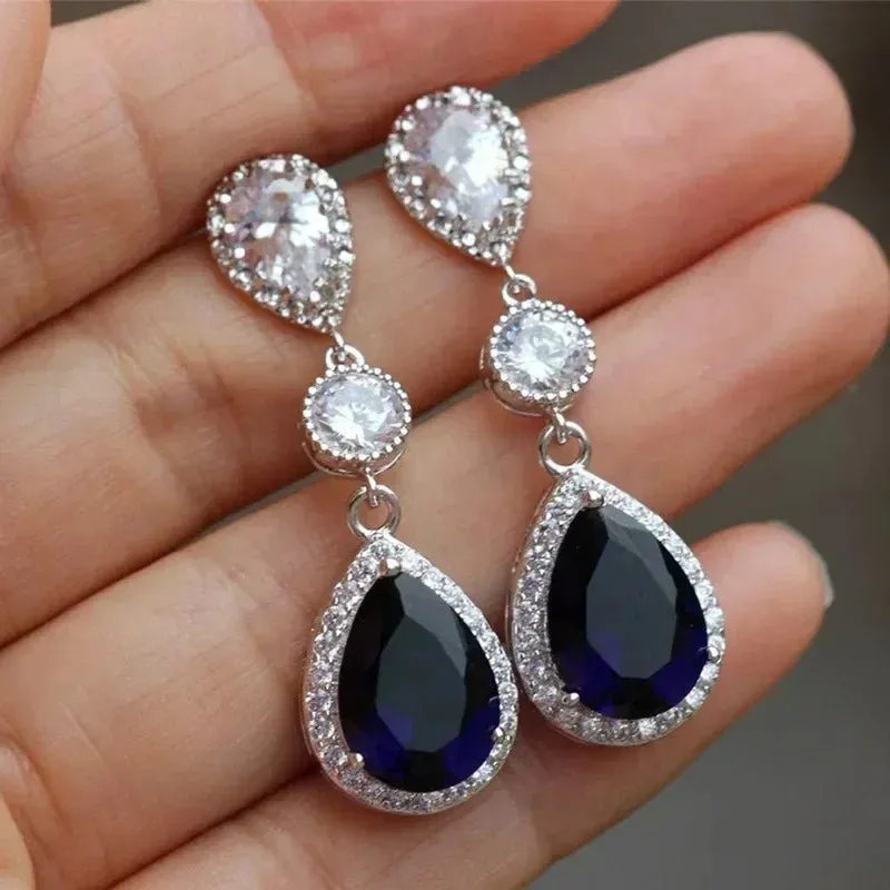 Short Drop Earrings with Flower Topaz Diamond for Women Eye Catching Party Wedding Jewelry