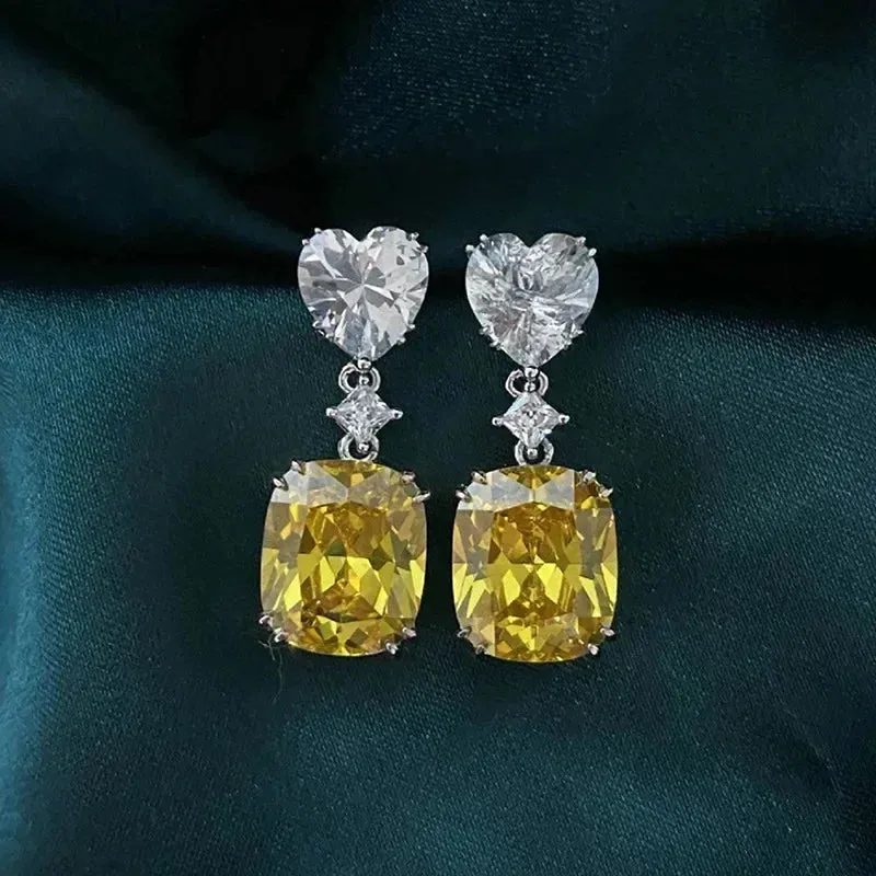 Short Drop Earrings with Flower Topaz Diamond for Women Eye Catching Party Wedding Jewelry