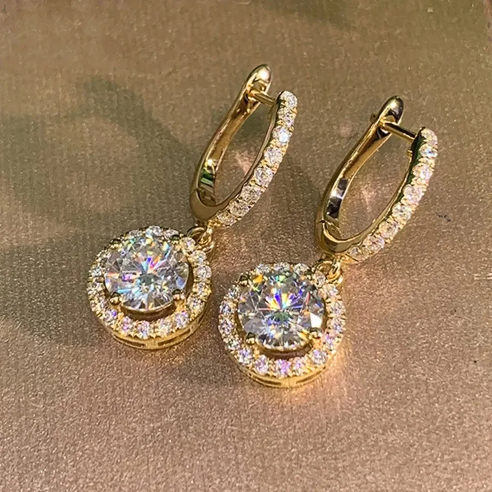 Short Drop Earrings with Flower Topaz Diamond for Women Eye Catching Party Wedding Jewelry