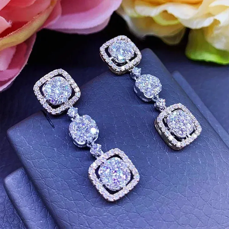 Short Drop Earrings with Flower Topaz Diamond for Women Eye Catching Party Wedding Jewelry