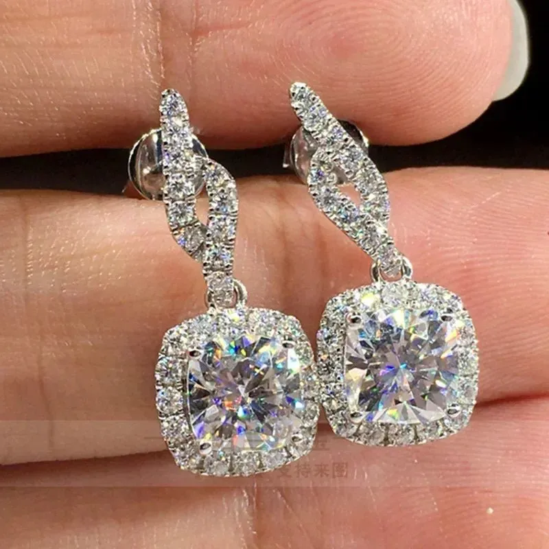 Short Drop Earrings with Flower Topaz Diamond for Women Eye Catching Party Wedding Jewelry