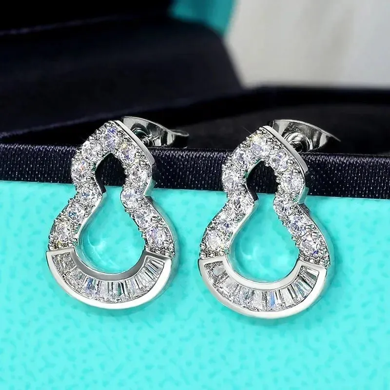 Short Drop Earrings with Flower Topaz Diamond for Women Eye Catching Party Wedding Jewelry