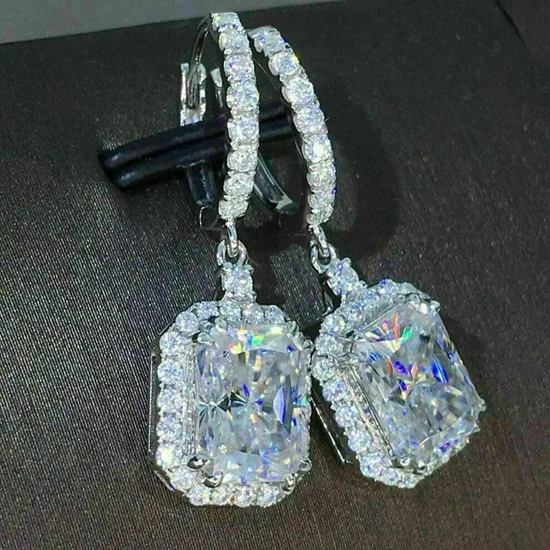Short Drop Earrings with Flower Topaz Diamond for Women Eye Catching Party Wedding Jewelry