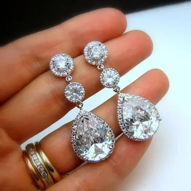 Short Drop Earrings with Flower Topaz Diamond for Women Eye Catching Party Wedding Jewelry